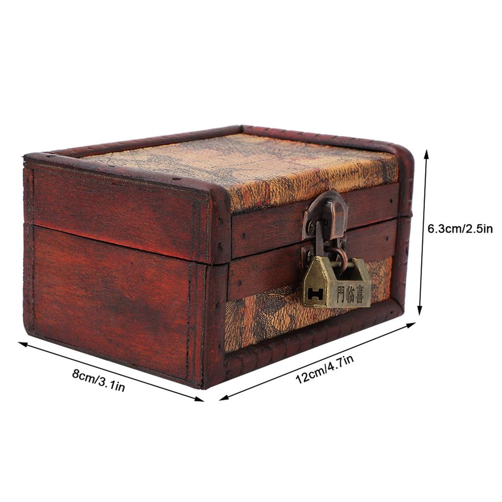 Vintage Wooden Jewelry Storage Box, Vintage Carving Pattern with Lock for Necklace Bracelet Rring Pendant Brooch Hair Home Decor