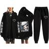 Unisex Winter Casual Sport Set With Anime Print Hooded Zip-Up Sweatshirt Jogger Pants Cotton Blend