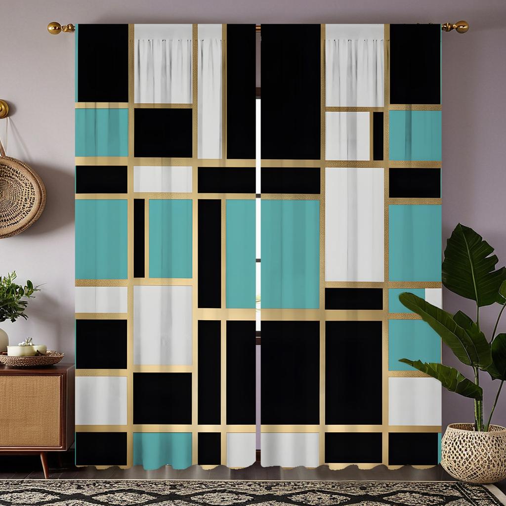 2pcs HD Dopamine Creative geometric decorative curtain Green Tie digital printed curtain Home Decor style Decorative living R