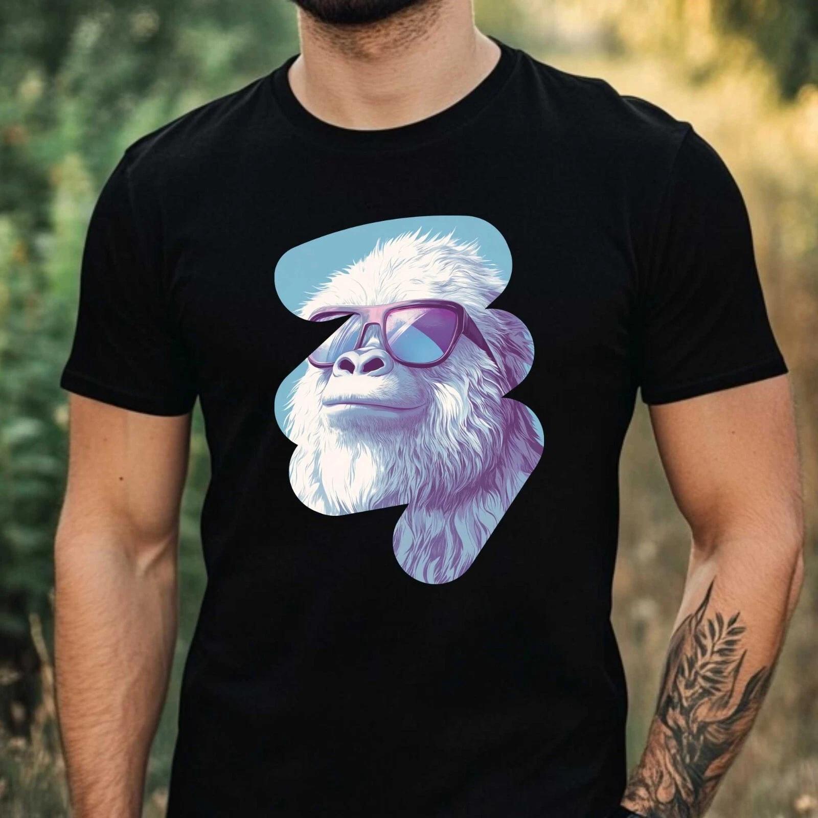 T-Shirt Herren Yeti mit Sonnenbrille Motiv Baumwolle Größe XS bis 5XL S