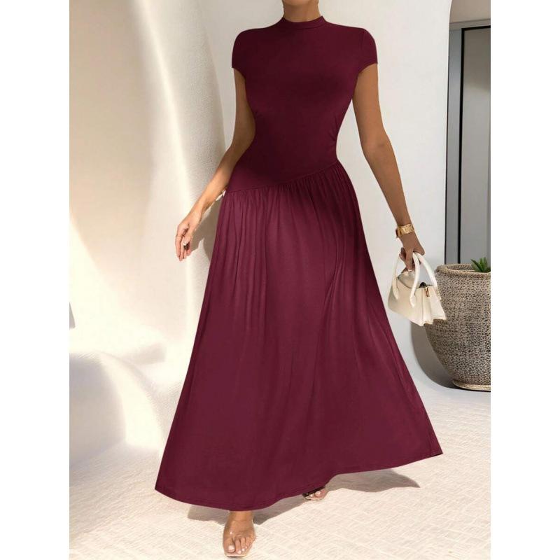 Europe, America 2026 summer new simple asymmetrical stand-up collar short-sleeved A-word casual dress women