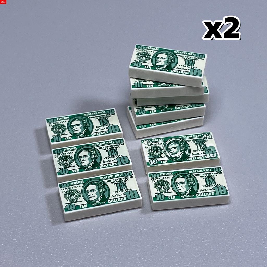 MOC Bricks Bill Dollar 1x2 Money Printed Tiles Euro Street View Cash Treasure Accessories Building Blocks Kids Toys