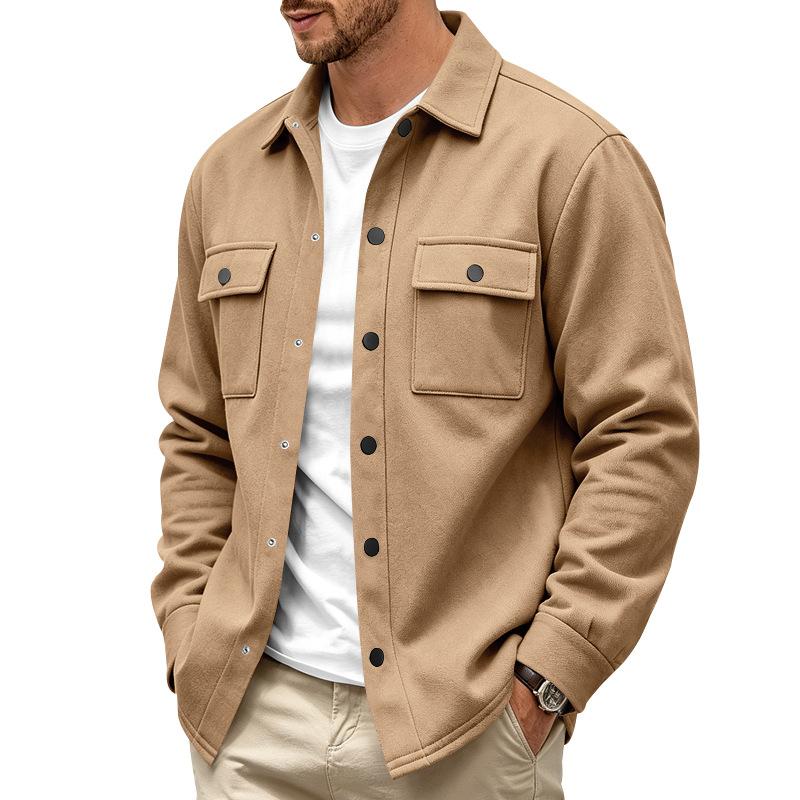 Autumn and Winter Heavyweight European and American Men's Loose and Casual Multi Pocket Plus Velvet Lapel Jacket Jacket Jacket