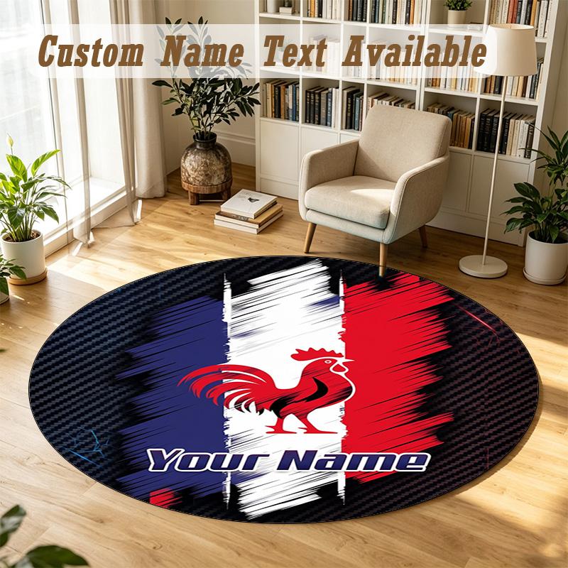 Round Rug Custom NameFrance national football team Pattern Non Slip Carpet Home Floor Decor