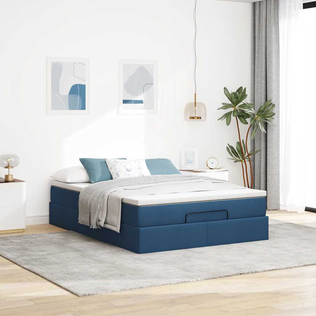Ottoman Bed with Mattress Blue 140x200 cm Fabric