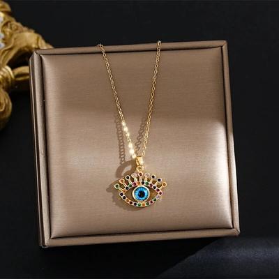 1 Pcs Luxury Wind Devil Eye Copper Pendant Titanium Steel Chain Gold Plated Collar Necklace Fashion Accessories