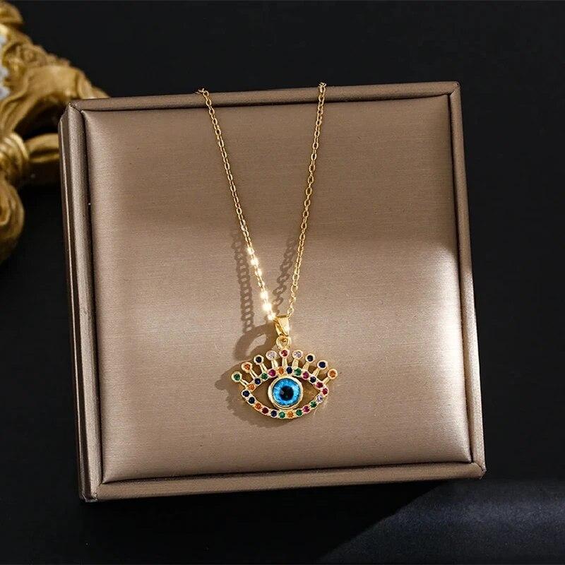 1 Stück Luxus Wind Teufelsauge Kupfer Anhänger Titanstahl Kette Vergoldete Halskette Modeaccessoires