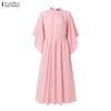 ZANZEA Women Elegant Casual Round Neck 3/4 Sleeve Loose Long Dress
