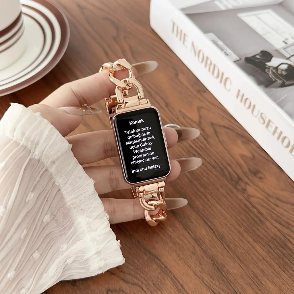 Nerezový řemínek pro Samsung Galaxy Fit 3 Kovový řetízkový pásek pro Samsung Galaxy Fit 3 SM-R390 Příslušenství k hodinkám Cowboy