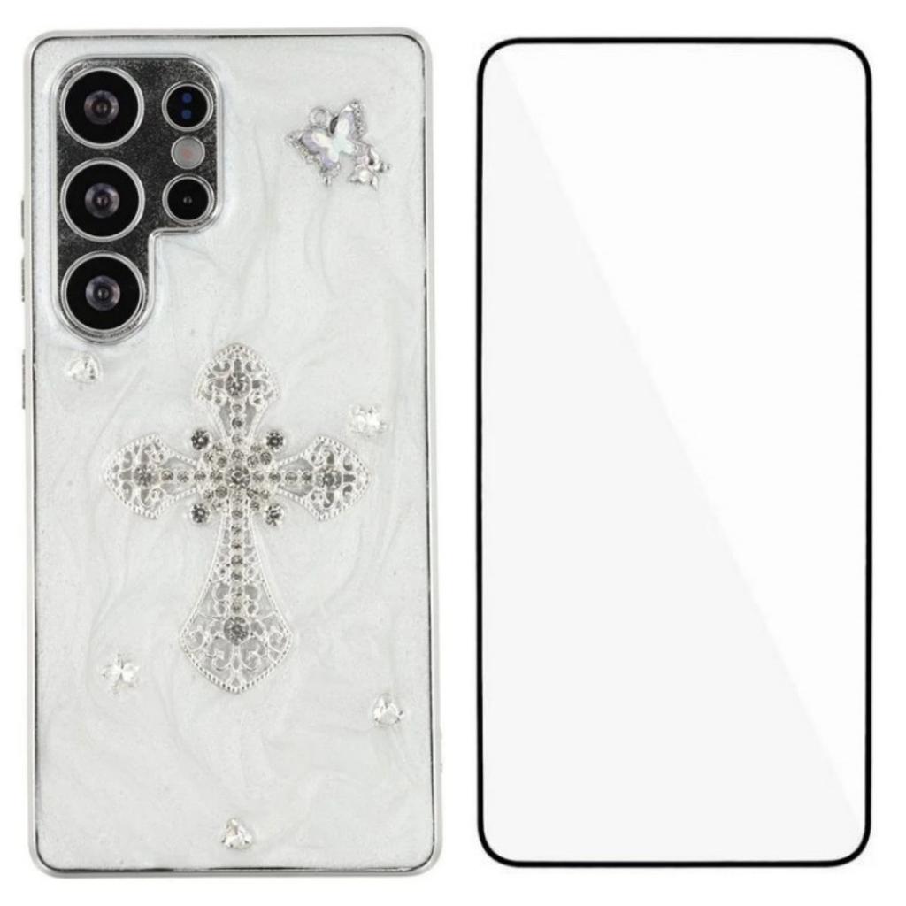 For Samsung Galaxy S25 Ultra Case WANLONFENG Electroplated Epoxy TPU+Acrylic Phone Cover with Tempered Glass