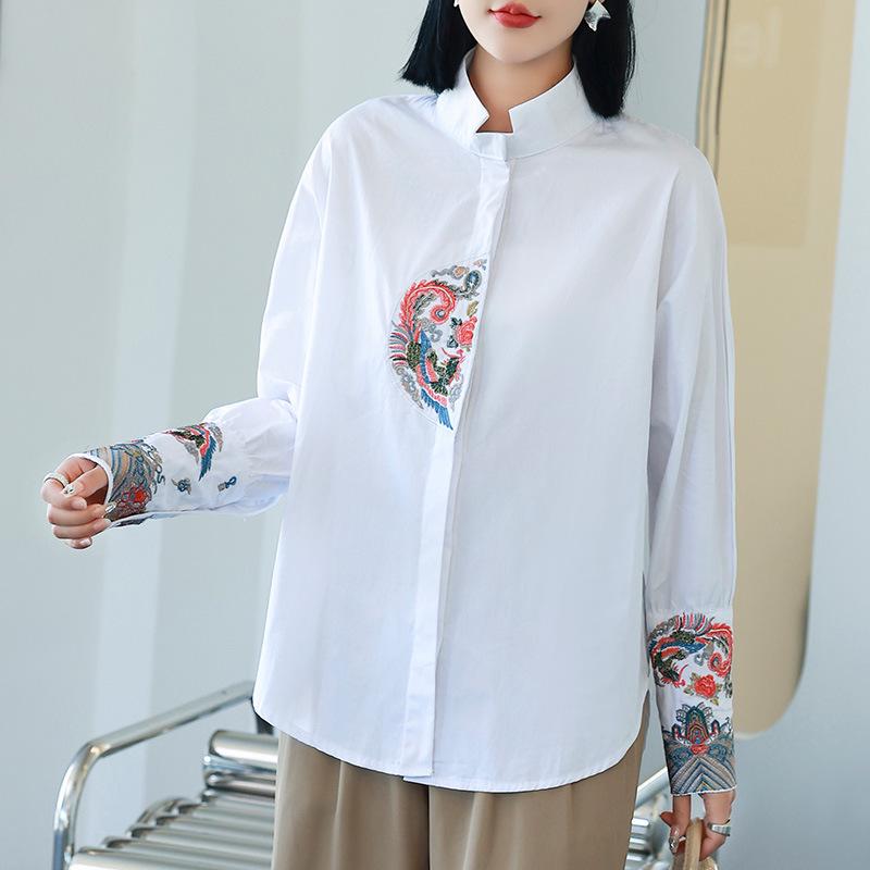 2023 Autumn Zen-Style Embroidered Loose Mid-Length Shirt