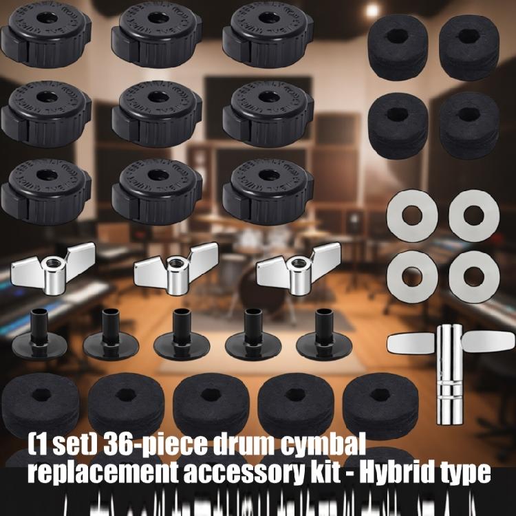 Essential Drum Cymbal Accessories 36 Piece Collection Contains Felts Wing Bolts Washers Sleeves And Key For Reliable Function