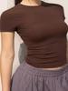 Summer Women Short Sleeve T Shirts Tight Thread High Elasticity Solid T-shirt O Neck High Waist Crop Top Tee Female Casual T Shirt