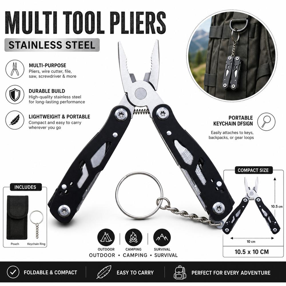New Mini Multi Tool Pliers Repair Tool Portable Folding Pliers Stainless Steel Multi Purpose Survival Pliers Tools Outdoor Use