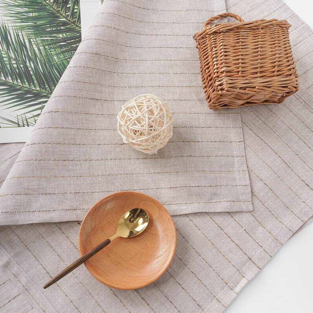 100% Pure Linen Kitchen Towels Set of 2 - French Stripe Design 18 x 24 Inch Dish Hand Towels - Handcrafted from Flax Linen Tea Towels- Linen