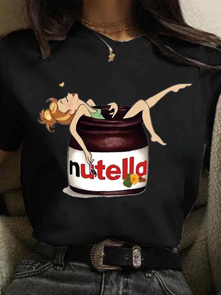 New Nutella Print T Shirt 90s Harajuku Kawaii Fashion T-shirt Graphic Cute Cartoon Tshirt Y2k 2000s Vintage T Shirt Unisex
