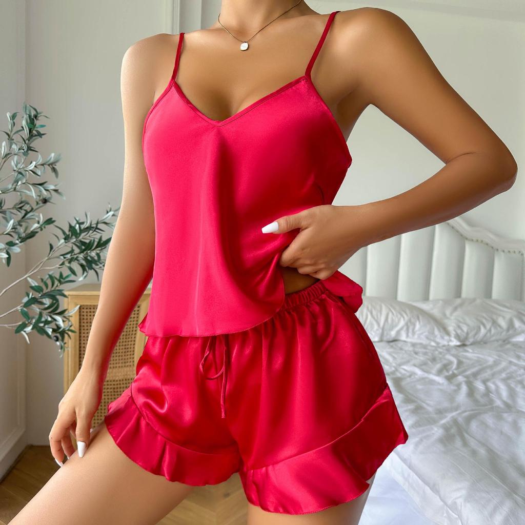 Danny Lin Women's Sexy Ice Silk Pajama Set - Camisole & Shorts, Summer Home Wear