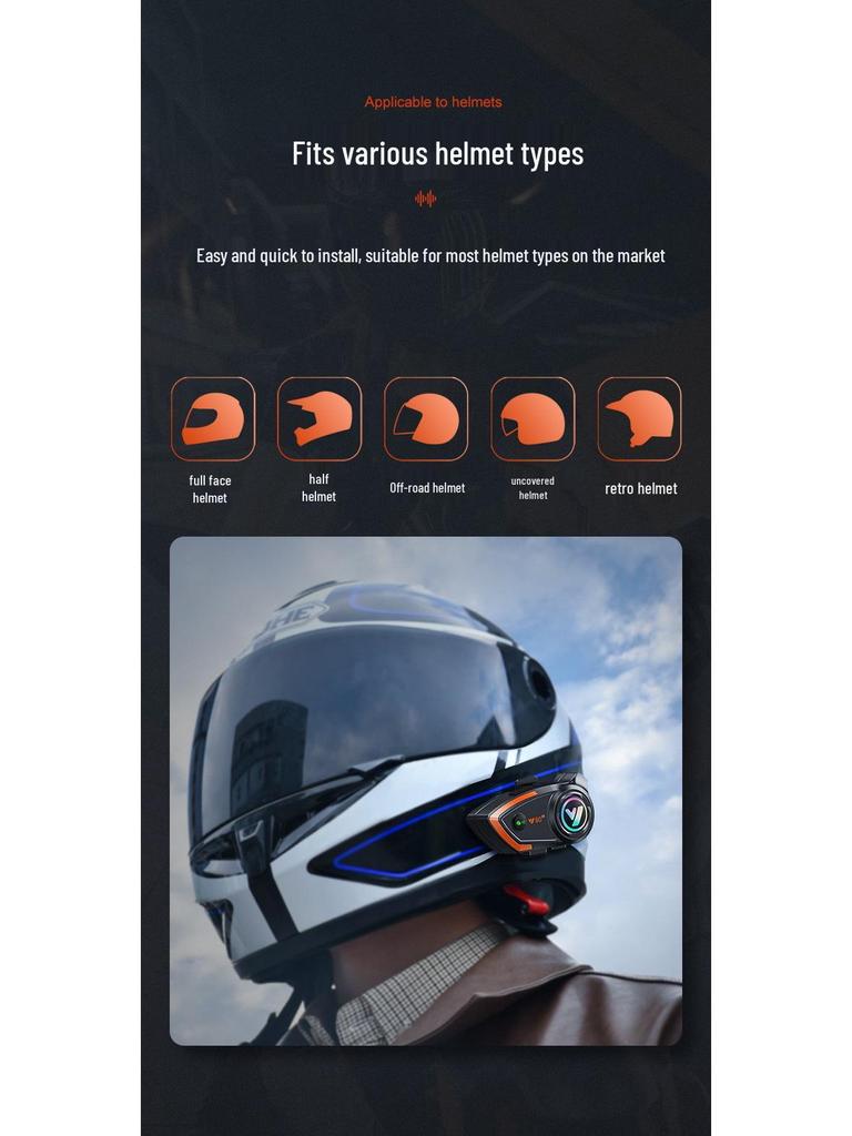 Y802x Bluetooth Motorcycle Helmet Intercom: 800m Range for Two Riders, Compatible with Third-Party Helmets.