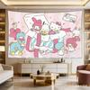 Kawaii Cartoon Characters Gift Box Tapestry Sweet Pastel Group Print Polyester Wall Hanging Cute Pink Themed Home Decor for Be
