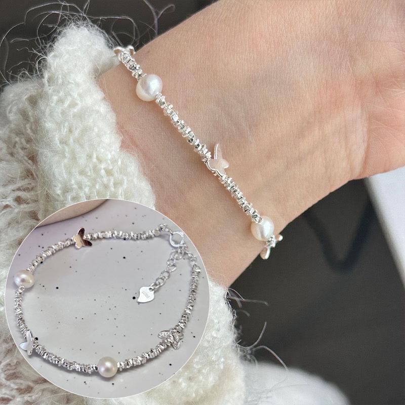 Korean Style S925 Silver Plated Rainbow Bead Heart Bear Bracelet - Women's Fashion Jewelry