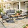 Outdoor Garden Furniture Set, 4 Piece Patio Furniture with Slatted Table, Indoor Outdoor Balcony Patio Conservatory Set