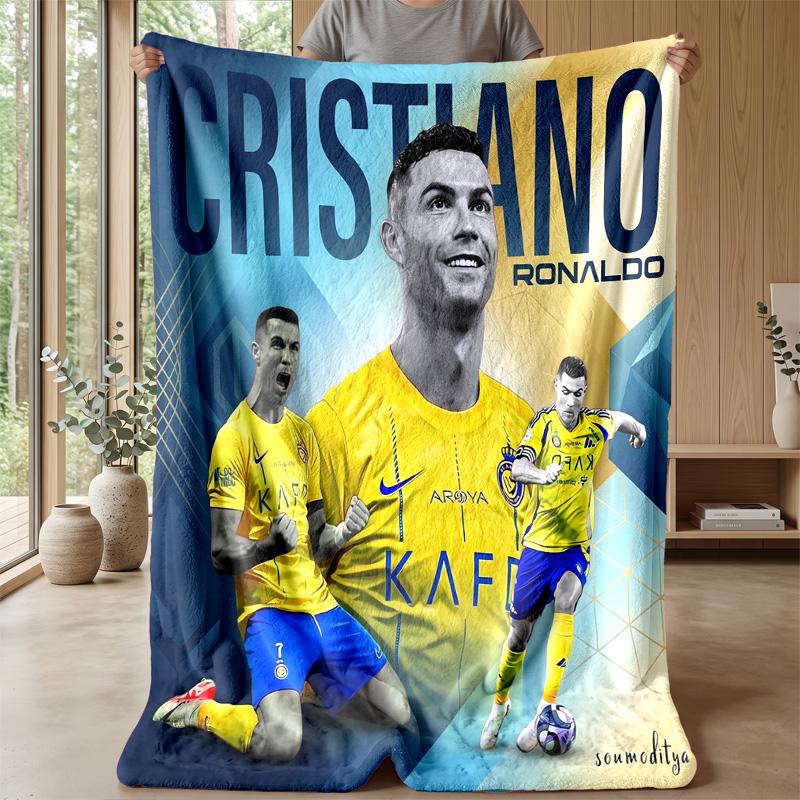 Cristiano Ronaldo Aufdruck Flanelldecke Hautfreundlich Warm Dekorativer Überwurf für Innen Couch Bett Tägliche Nutzung