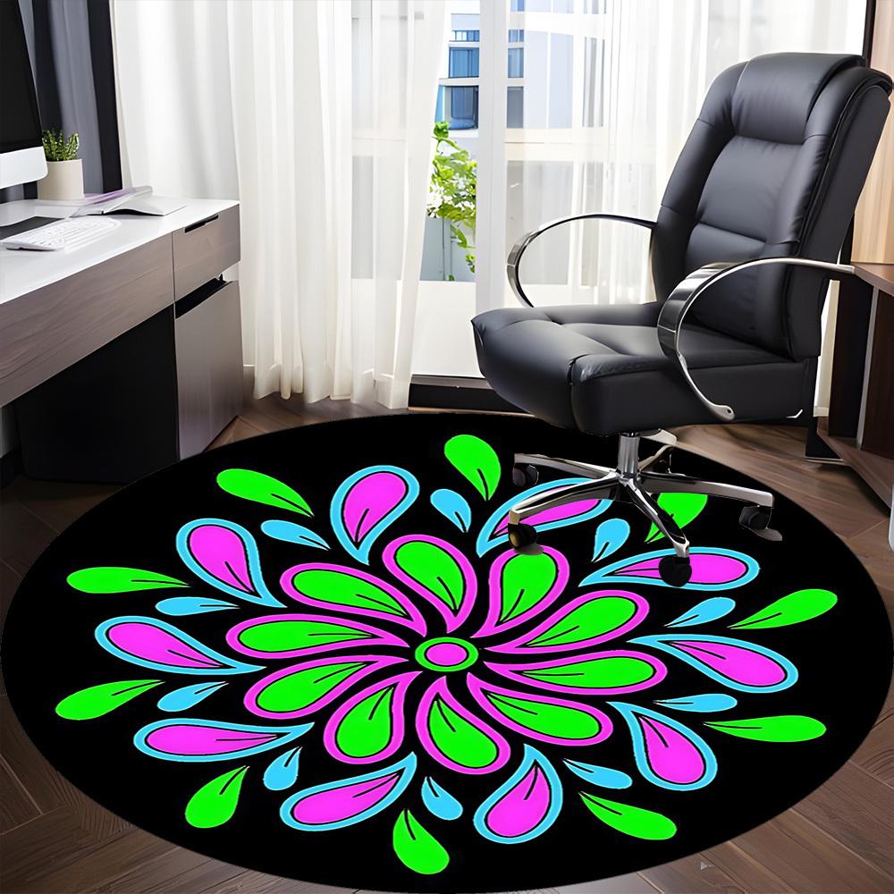 1pc Flower Mandala Chair Carpet for Office, Round Polyester Mat, Indoor Decor for Office, Washable Non-slip Carpet Yy251219087