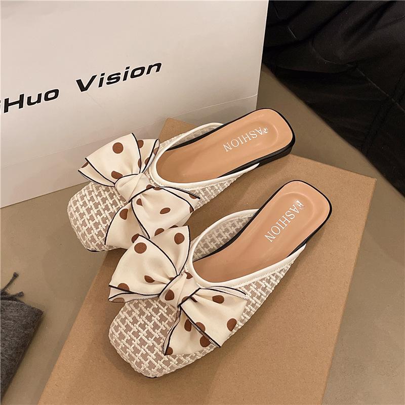 

Premium cool slippers New women s summer outer wear round head small fragrance with skirt flat bottom bag head slippers 40 бежевий