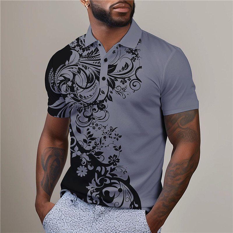 Minimally Designed Floral Pattern 3D Digital Printing Men's Comfortable Polo Shirt