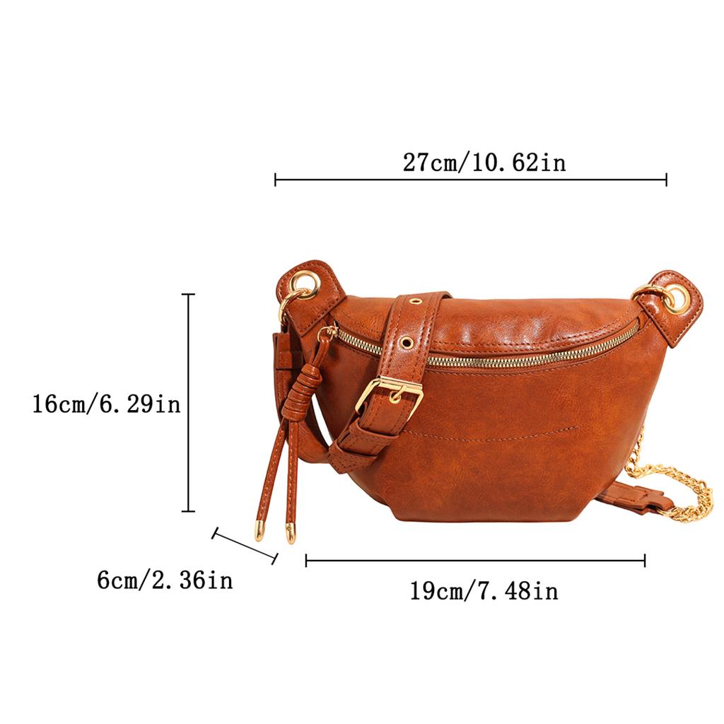 Trendy Waist Bag For Women Pu Leather Fanny Waist Pack Chain Crossbody Chest Bag Hip Zipper Phone Purse Handbag Travel Belt Bag