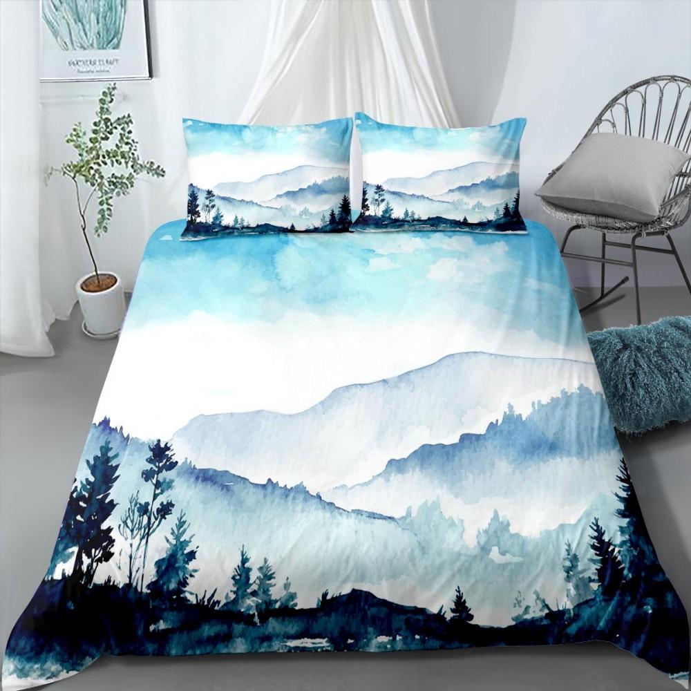 

Пододеяльник с изображением природы и пейзажа, размер King/Queen, 3D, натуральный рисунок чернилами, комплект постельного белья с изображением гор, леса, реки, полиэстера, пододеяльник AU Double 180x210cm