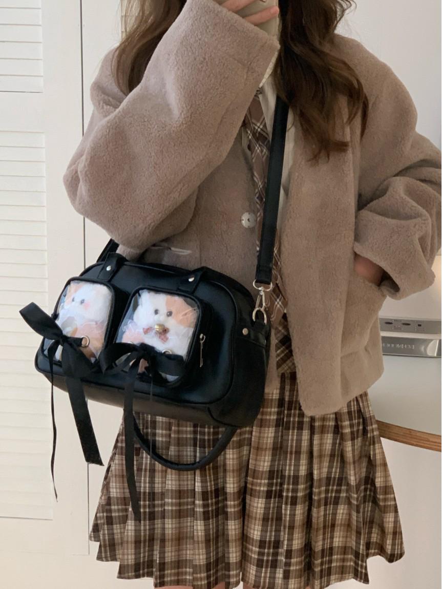 

Прозрачная сумка для кукол с бантом из ленты в японском стиле, вместительная универсальная сумка через плечо