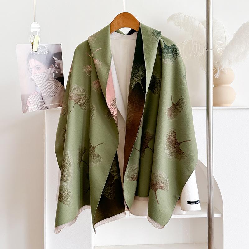 Printed Leaves For Women, Autumn And Winter Cape, Loose Cape, Office Scarf, Shawl And Foreign Style