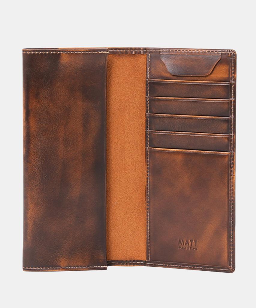 Matt [Claasic] Adobang Cowhide Slim Long Wallet Two-Tone Brown