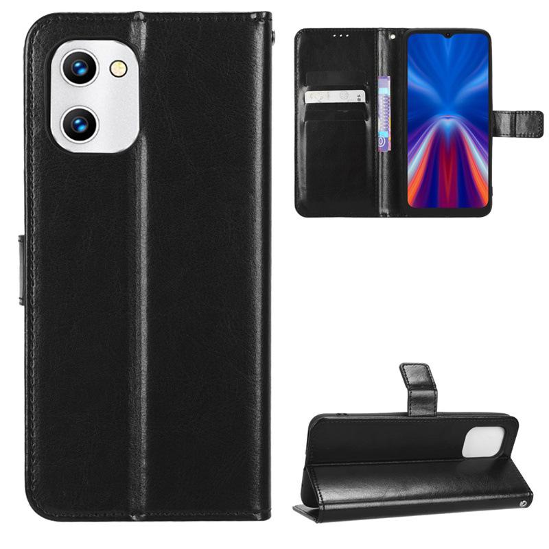 Umi C2 & Umidigi C1 Max Leather Flip Case: Crazy Horse Pattern, Card Slot, Lanyard.