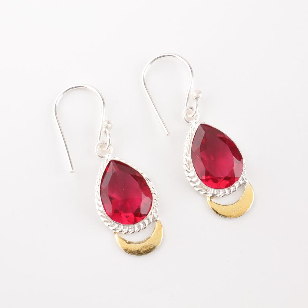 Pink Rubellite Gemstone 925 Solid Silver Jewelry Handmade Stylish Earrings 1.5" EE-162-1