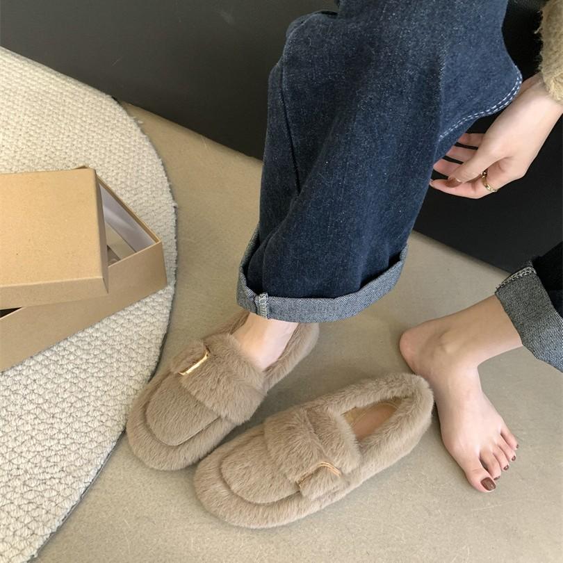 Mao Mao Shoes Women's Outer Wear 2025 Autumn and Winter New Pregnant Women One-pedal Lazy Cotton Shoes Plush Bean Shoes Single Shoes