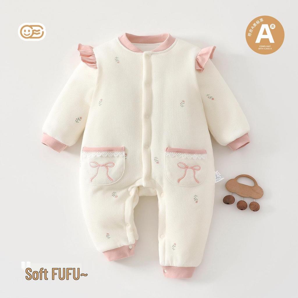 Baby Winter Jumpsuit: Soft Cotton Floral Long Sleeve for 100-Day Infants