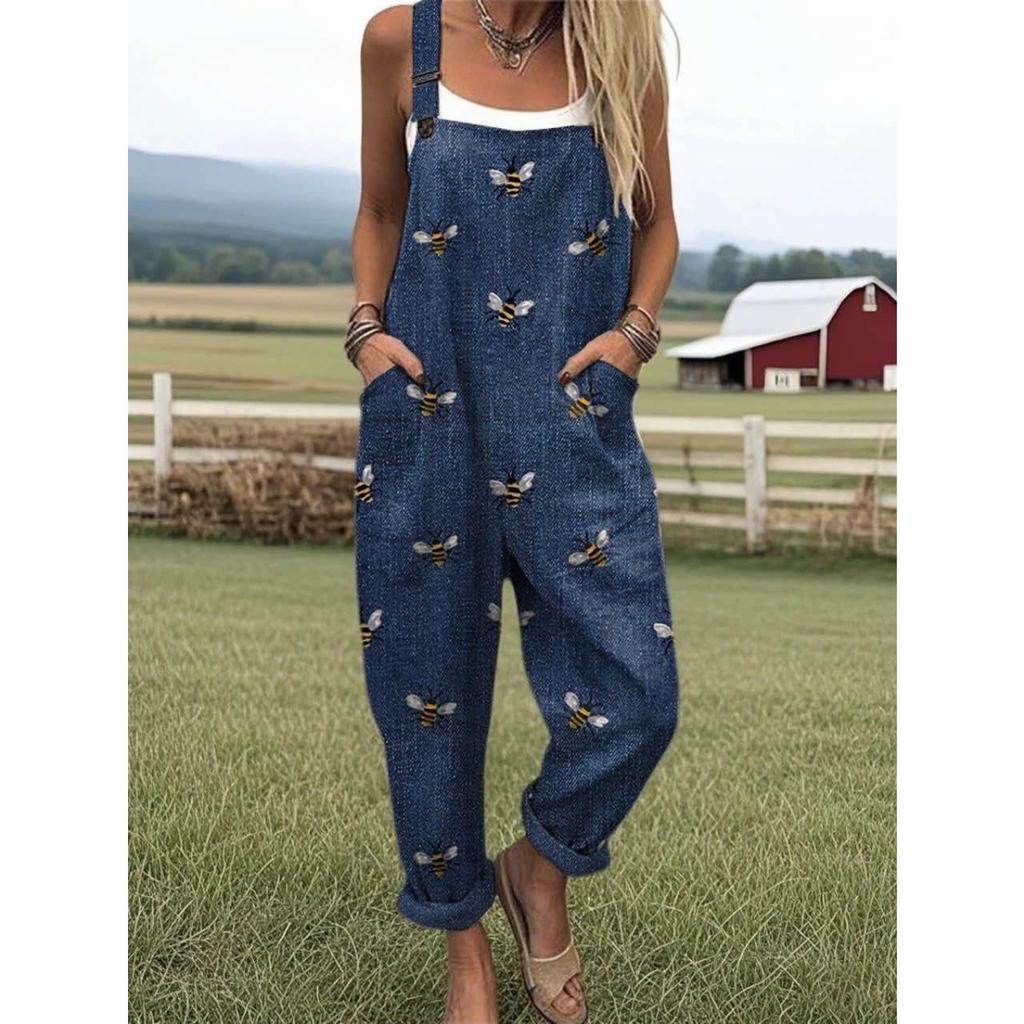 VIONA Damen Ärmelloser Jumpsuit Sommer Boho Floral Weites Bein Lange Hose Strampler Damen Träger Große Größen Freizeit Locker Latzhose