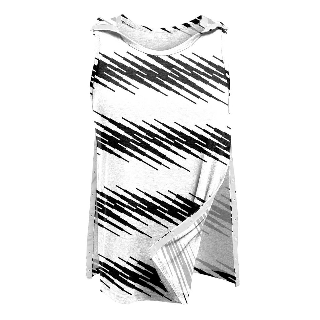 Women Shoulder Surgery Recovery Shirt Sleeveless Top with Snap Buttons Easy Open Design Striped Print Post-Operative Clothing