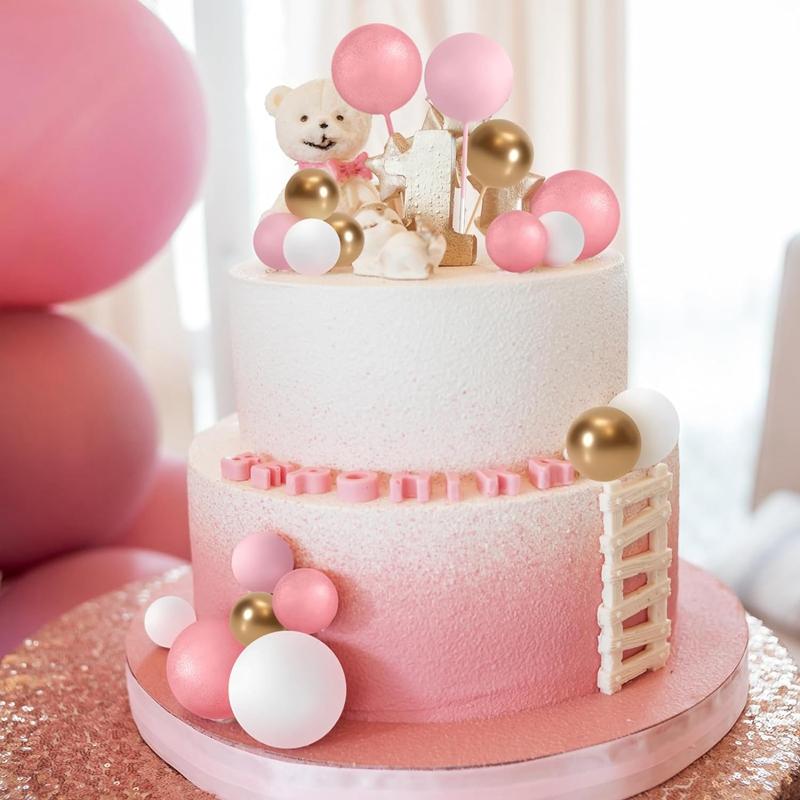 20Pcs Cake Topper Gold Silver Ball Happy Birthday Cake Topper Decoration DIY Cupcake Flag Ornament Wedding Christmas Ball Decor