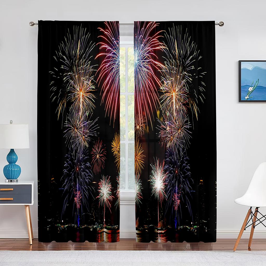 Blommande Färgglada Fyrverkerier Tryckta Skira Voilegardiner för Vardagsrum Sovrum Tyll Fönstergardin Hem Balkong Dekor Draperier