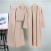 Women'S Spring Loose Knitted Set Long Shawl Cardigan Sweater Tank Top Wide Leg Pants 3 Piece Set