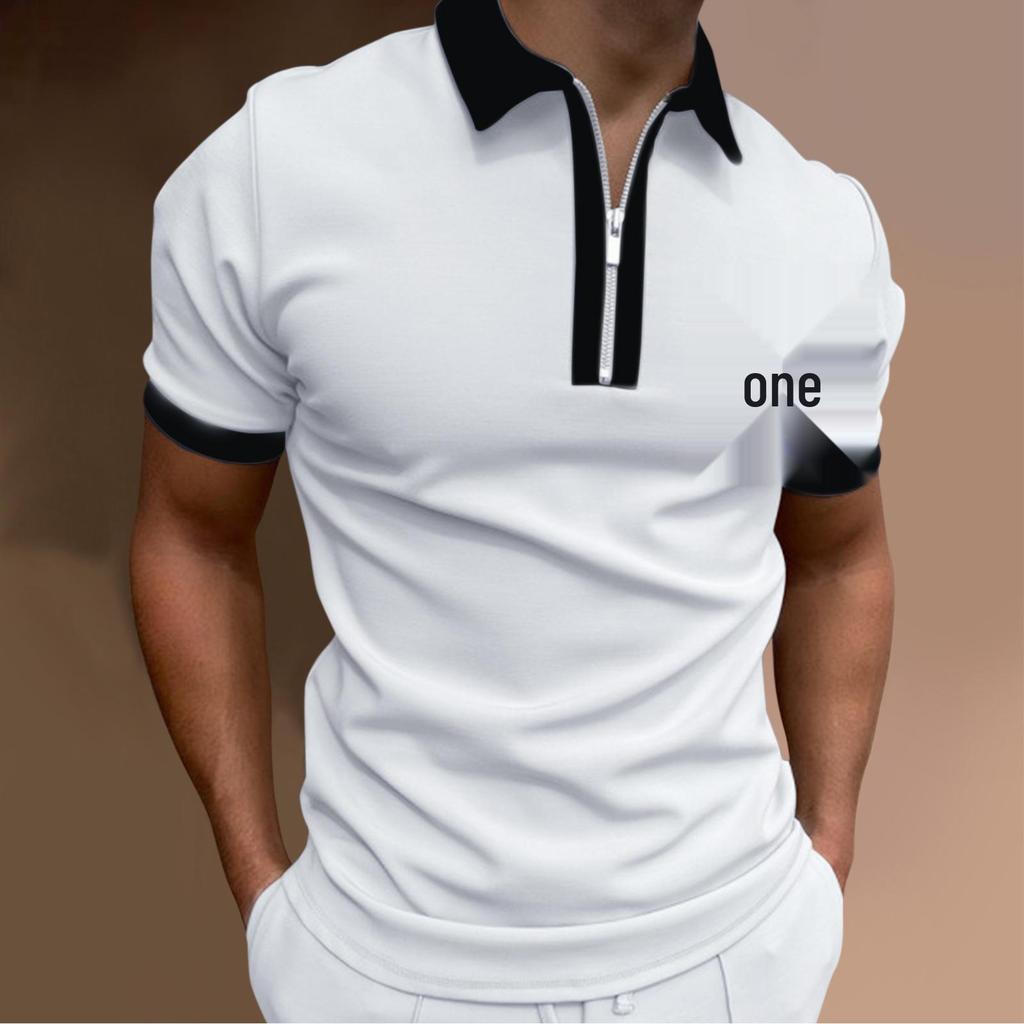 Men's European & American Slim Fit Turn-Down Collar Polo Shirt with Pocket