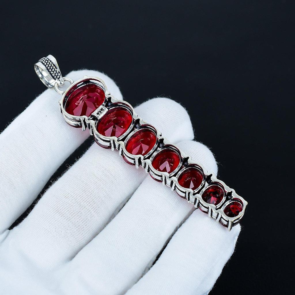 Red Garnet Pendant, 925 Sterling Silver Pendant, Handmade Pendant, Antique Pendant, Red Garnet Gemstone Pendant, Valentine's Day Gift