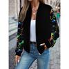 Womens Casual Zip-Up Jacket With 3D Letter Print Fashion Lightweight Outerwear Daily Wear