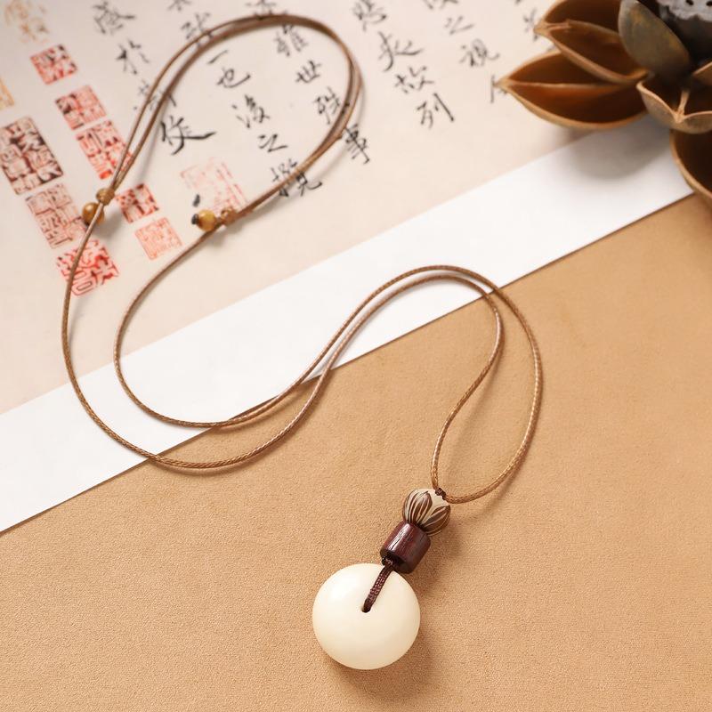 Ivory Fruit Safety Buckle Necklace Long Bodhi Sweater Chain Niche Retro Literary Women's Accessories