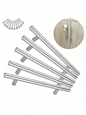 5pcs Kitchen Handle Stainless Steel T Bar Door Pull 128mm Cabinet Knobs and Handles Silver Furniture Handle