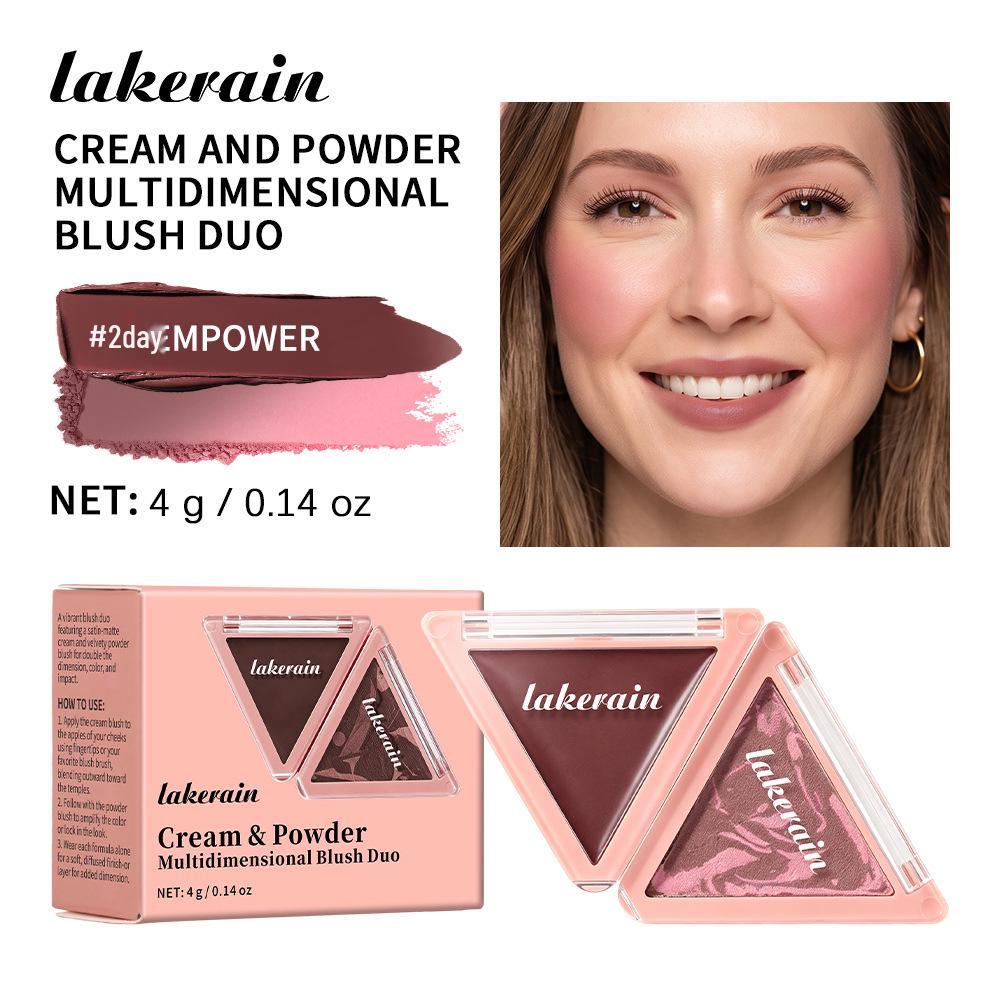 Lakerain Zweifarbige Rouge-Palette - Matt & Sanft Leuchtend, Aufbaubare Formel, Langanhaltend, Mini, Tragbarer Primer.