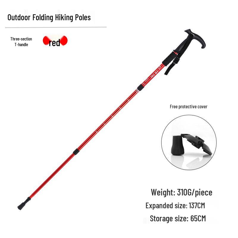 Aluminum Alloy Telescopic Hiking & Trekking Poles with Straight, T-Handle, Curved Handles for Skiing, Climbing, and Elderly Use